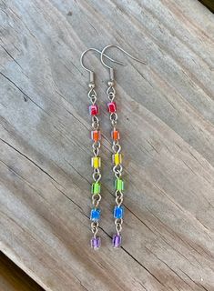 Rainbow Metal Earrings With Ear Wire, Rainbow Metal Earrings, Rainbow Dangle Metal Earrings, Rainbow Metal Drop Earrings, Multicolor Metal Dangle Crystal Earrings, Rainbow Drop Earrings For Pierced Ears, Multicolor Linear Drop Earrings For Gift, Rainbow Crystal Drop Earrings For Gift, Rainbow Sterling Silver Nickel-free Earrings