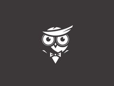 an owl wearing a hat and bow tie with eyes wide open on a dark background