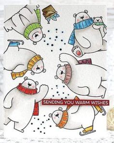 a card with polar bears on it and the words sending you warm wishes