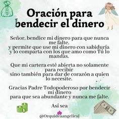 a poster with the words oracion para benefir el dimero