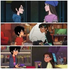 three different scenes from the animated series