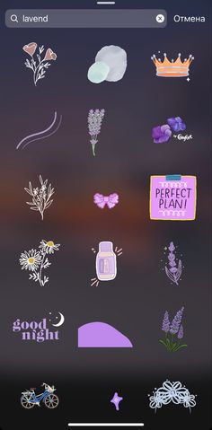 an iphone screen with various stickers on the back and side, including lavenders