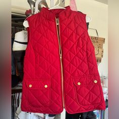 Red Vest Never Worn No Stains Women’s Medium Red Sleeveless Outerwear For Fall, Red Sleeveless Fall Outerwear, Cheap Red Women's Vest, Fitted Red Vest Outerwear, Red Vest With Pockets, Red Sleeveless Winter Vest, Red Puffer Vest, Red Long Sleeve Moisture-wicking Outerwear, Red Vest