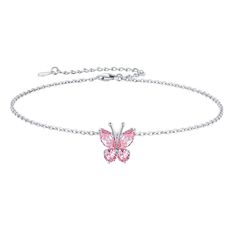 PRICES MAY VARY. 🦋🦋 Butterly Jewelry for Women 🦋🦋 - Gorgeous butterfly Anklets, Sparkling Shiny and stunning crystal anklets makes your stand out on the beach. Cubic Zirconia Anklets for summer beach wear. -birthstone design anklets. Sterling Silver made ankle bracelets for women, 925 stamp on clasp. Anklets length 22cm, extender is 5cm, adjustable from 8.5"-10.5", lightweight: 2.3 grams. Anklets comes packed in SILVERCUTE box + silver polishing cloth, and a velvet bag; Plus Size Butterfly A Elegant Sterling Silver Bracelets For Summer, Sterling Silver Bracelets As Summer Gift, Silver Anklets With Heart Charm For Valentine's Day, Sterling Silver Anklets, Adjustable Silver Heart Anklets, Adjustable Heart-shaped Anklets For Valentine's Day, Butterfly-shaped Sterling Silver Bracelet, Silver Adjustable Heart-shaped Anklets, Butterfly Anklet