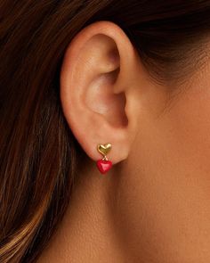 Amour Earrings Red – gorjana Turquoise Birthstone, Kibbe Romantic, Earrings Stacking, Gorjana Jewelry, Ear Stack, Gold And Red, Heart Stud Earrings, Steel Post, Day Spa