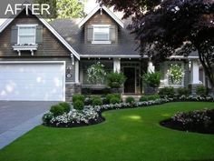 a house with landscaping in front of it and the words before and after written above