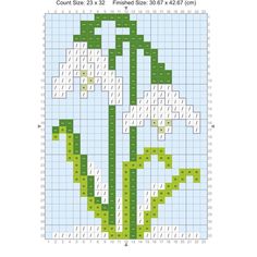 a cross stitch pattern with a flower in the middle and green stems on it's side