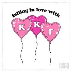 three pink heart shaped balloons with the letter k on them, floating in love with each other