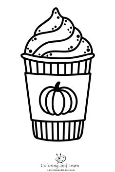 a cupcake with icing and pumpkins on it coloring pages for kids to color