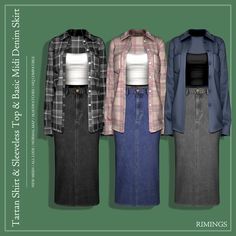 three different styles of skirts and jackets