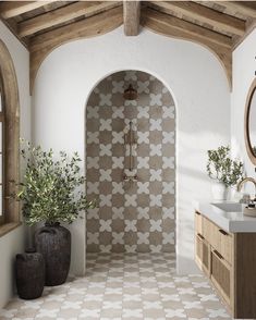 Spanish Style Bathrooms Mexico, Contemporary Bathroom Inspiration, Mexican Tile Bathroom, Spanish Modern, Mexico House, Arizona House, Spanish Home, Spanish Revival