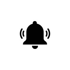 a bell with sound waves coming out of it's top and the bell is black