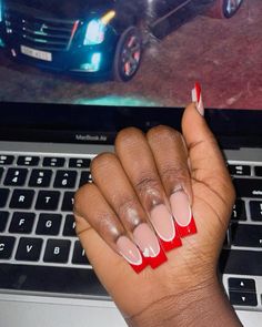 Red Bottom French Tip Nails, Red And White French Tip Nails, Red French Tip Nails Square, Red French Tip Nails, Colored French Tips, Wedding Cake Navy, White French Tip, Short Square Acrylic Nails, Acrylic Painting Tips