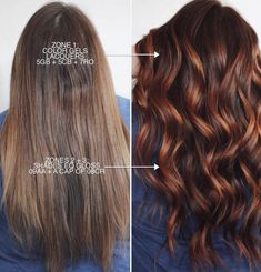 Fall Hair Colors With Formula, Caramel Toner Formula, Red Brown Hair Formula, Fall Hair Formulas, Auburn Hair Formula, Blonde Vs Brunette Before And After, Matrix Hair Color Chart