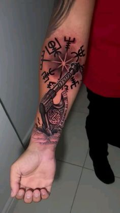 Forearm Tattoos For Men, Viking Compass Tattoo, Viking Tattoos For Men, Meaningful Tattoos For Men, Tato Maori, Valkyrie Tattoo, Scandinavian Tattoo, Viking Tattoo Symbol, Viking Tattoo Sleeve