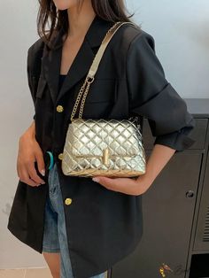 Bird in Bag - Casual All-Match Flap Crossbody Bag with Simple Saddle Stitch Details Gold Quilted Travel Bag, Casual Gold Crossbody Bag, Gold Quilted Rectangular Shoulder Bag, Casual Gold Crossbody Shoulder Bag, Casual Gold Shoulder Bag With Detachable Strap, Saddle Stitch, Novelty Bags, Black Shoulder Bag, Bag Bag