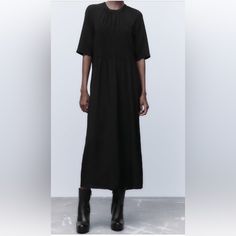 Brand New Black Midi Dress. Has Detail Ruching In The Chest Area. Black Midi, Zara Black, Black Midi Dress, Zara Dresses, New Black, Colorful Dresses, Midi Dress, Zara, Womens Dresses