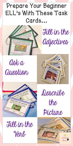 a poster with the words prepare your beginner ell's with these task cards