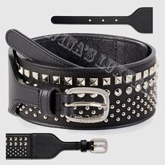 Designer: Gucci Condition: Authentic And Brand New Style Name / Number: 388985 Apokn 1000 Material: Leather, Palladium Hardware Unique Features: A Waist Belt With Touch Of Rock N'roll Edge, Three Rows Of Silver Studs Color: Black, Please Note That Color Appearance May Vary Depending On Your Monitor Settings Measurements: Please Ask For Measurements. 2" (5cm) Width Please Choose From Available Sizes: Marked Sz 80 / 32 Or Marked Sz 90 / 36 Malvina's Luxe (Malvina's Luxuries) Is A Trusted Name In D Gucci Gg Belt, Gucci Leather Belt, Gg Belt, Red Bottom Shoes, Christian Louboutin Women, Women's Belts, Red Belt, Gucci Leather, Black Leather Belt