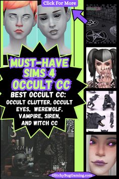 Sims 4 occult cc - werewolf, fantasy eyes, gothic clutter cc, occult skin, occult rugs, and gothic girl. Sims 4 Cryptids Cc, Occult Cc Sims 4, Sims 4 Paranormal Cc, Sims 4 Cc Occult, Sims 4 Cc Maxis Match Occult, Ts4 Occult Cc, Sims 4 Occult Cc, Games For Fun, Stuff For Free