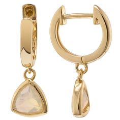 These opal drop earrings by Gemistry are a beautiful and elegant addition to your jewelry collection. These opal drop earrings by Gemistry are a beautiful and elegant addition to your jewelry collection. Nickel free Metal: sterling silver Backings: post Packaging: velvety pouch Plating: 14k gold flash plated Finish: polished Length: 17.78 mm x 5.8 mmSTONE DETAILS Stone type: opal Total weight: 1/2 ct. Center stone size: 5 mm x 5 mm Shape: trillion Setting: bezel Gemstones may have been treated t Hypoallergenic Opal Dangle Earrings, Gold Opal Drop Earrings, Elegant Opal Hoop Earrings, Elegant Opal Dangle Jewelry, Gold Ethiopian Opal Earrings For Gift, Elegant Drop Opal Jewelry, Elegant Hypoallergenic Opal Jewelry, Yellow Gold Opal Gemstone Earrings, Opal Jewelry In Yellow Gold With Matching Earrings