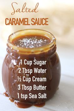 caramel sauce in a jar with instructions for how to make it