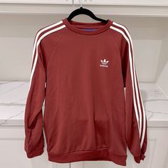 Brand New, Never Worn Adidas Sweatshirt. Beautiful Maroon Color With White Stripes. Casual Long Sleeve Tops With Three Stripes, Long Sleeve Tops With Three Stripes For Fall, Casual Spring Sweatshirt With Three Stripes, Fall Crew Neck Top With Three Stripes, Casual Winter Tops With Three Stripes, Casual Three Stripes Tops For Fall, Casual Crew Neck Sweatshirt With Three Stripes, Casual Three Stripes Crew Neck Sweatshirt, Winter Crew Neck Tops With Three Stripes