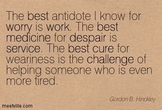 the best antilote i know for worry is work the best medicine for despair is service