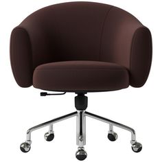 a brown office chair with wheels and casteors on an isolated white background, viewed from the front