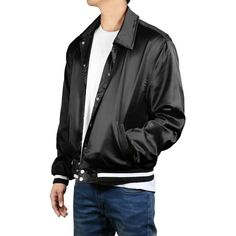 Designed with a bold modern look, this satin-finished bomber jacket is made for optimal comfort and mobility. It has the versatility to wear as athletic activewear or a casual jacket at the club or latest music festival. You can wear alone as a light jacket or layer for additional warmth in colder climates. Size: M.  Color: Black.  Gender: male.  Age Group: adult. Sherpa Denim Jacket, Men's Trench Coat, Slim Fit Jackets, Trench Coat Men, Anorak Jacket, Flight Jacket, Denim Jacket Men, Denim Jacket Women, Latest Music