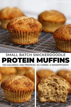 small batch snickerdoodlele protein muffins on a cooling rack