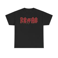 Rehab Stunmic Logo ACDC T-Shirt Tee, front printed on a high quality print! ⭐️ Fits true to size, size up for a baggier/larger fit, size down for a smaller fit! ⭐️ High-quality print and material! ⭐️ Fast Shipping with tracking! - 100% cotton - Fabric weight: 5.0-5.3 oz/yd² (170-180 g/m²) - Tubular fabric - Taped neck and shoulders - Double seam at sleeves and bottom hem Red Graphic Tee With Band Logo, Red Band Logo Graphic Tee, Red Short Sleeve Tops With Band Logo, Izaya Tiji, Tubular Fabric, Fabric Weights, Gender Neutral, Tee Shirts, Bathing Beauties