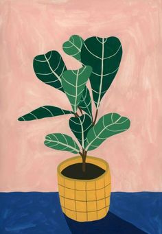 a painting of a potted plant on a table