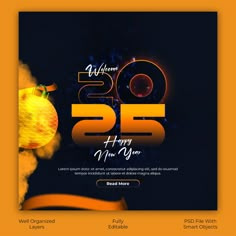 an orange and black web page with the number twenty five on it's left side