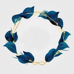 a blue wreath with gold leaves on it