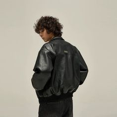 Model is 5ft 10''(178cm) tall, 145 lbs(66kg) weight and wearing a size L168cm 59kg wearing a size M - Collar- Zip-up- PU LEATHER- 4 colors Casual Oversized Black Leather Jacket, Black Oversized Leather Jacket, Oversized Black Leather Jacket, Unique Clothing Style, Spring Outfits Men, High Heel Sneakers, Pu Leather Jacket, Graduation Outfit, Japanese Street Fashion