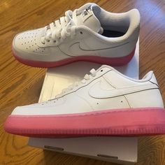 White Nike Hot Pink Bottom Size 6.5 Good Condition Box Included Preppy Shoes, Pink Bottom, Women Nike, White Nike, Nike Shoes Women, Nike Air Force 1, White Nikes, Air Force 1, Nike Air Force