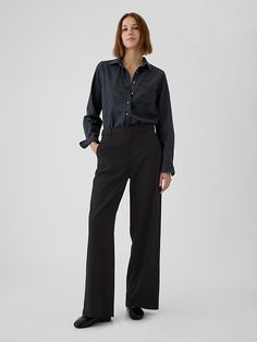 365 High Rise Brushed Twill Trousers Black Trousers With Pockets, Black Suit Pants, Women Business Casual, Easy Silhouette, Slacks For Women, Twill Trousers, Black Slacks, Womens Business Casual, Business Formal