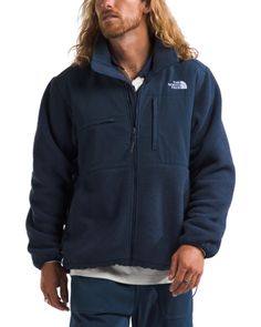 the north face men's denali fleece jacket in blue, front view