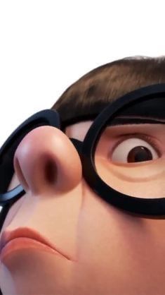 a close up of a cartoon character wearing glasses