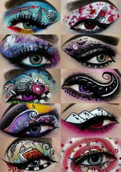 Creative eye makeup- Possibilities for Personality Infused Mixed media project. Makeup Crazy, Crazy Eye Makeup, Fantasy Make-up, Cool Makeup, Maquillage Yeux Cut Crease, Make Up Designs, Neat Nails, Drag Make-up, Disney Makeup