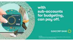 someone is holding up a visa card with sub - accounts for budgeting, can pay off