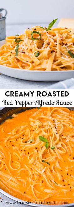 this creamy roasted red pepper alfredo sauce is the perfect side dish for any pasta lover