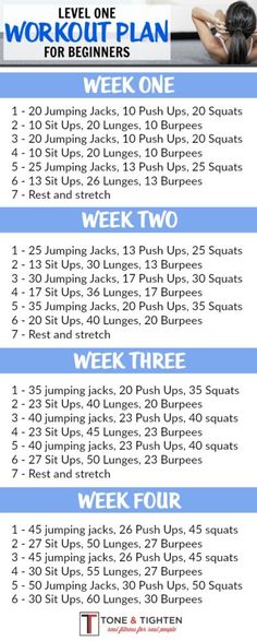 the workout plan for beginners is shown in blue and white, with an image of a