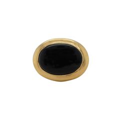 A vintage chunky domed onyx ring wrapped in a 14k yellow gold bezel. Timeless Gold Dome Ring With Cabochon, Classic Domed Cabochon Signet Ring, Timeless Yellow Gold Dome Ring With Cabochon, Classic Black Enamel Ring In 14k Gold, Oval Yellow Gold Signet Ring With Black Enamel, Classic Formal Enamel Ring, Classic Enamel Ring With Gemstone, Yellow Gold Onyx Signet Ring With Black Enamel, Vintage Cocktail Ring