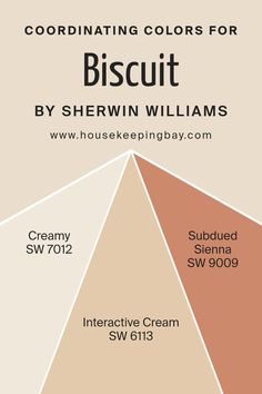 Biscuit SW 6112  Coordinating Colors by Sherwin Williams Sherwin Williams Subdued Sienna, Biscuit Paint Color, Cream Wall Colors Living Room, Subdued Sienna Sherwin Williams, Sw 7012 Creamy, Paint Color Inspiration, Cream Walls