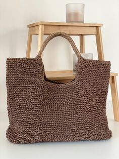 Welcome to my shop! 🤩 💯 Handknit and personalized. 🛍️Customization can be made for the colors you want. Please message me for personalized order. ✂️Material and size; Hand-crocheted in paper rope Height 38cm x 14.9in / Width 46cm x 18.1in Thank you for visiting my shop! Crochet Tote Bags Free Patterns, Crochet Bag Pattern Tote, Summer Bags Beach, Bag Pattern Crochet, Boho Style Bag, Tote Bag Crochet, Handmade Crochet Bags, Crochet Shoulder Bag, Crochet Purse