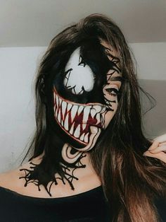 Venom Makeup, Creepy Halloween Makeup, Halloween Makeup Diy, Scary Clown, Halloween Makeup Pretty, Cool Halloween Makeup, Halloween Eye Makeup