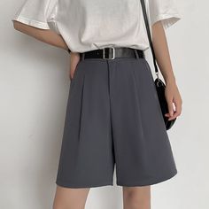 Suit Shorts, Nice Clothes, Y2k Aesthetic Outfits, Knee Length Shorts, Summer Suits, Gray Suit, Shorts For Women, Loose Shorts, Harajuku Fashion