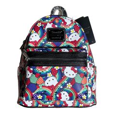 Excellent New Condition Hello Kitty Multicolor Travel Backpack, Multicolor Hello Kitty Travel Backpack, Hello Kitty Multicolor Bags For Everyday Use, Sanrio Loungefly, Sanrio Backpack, Hello Kitty Bags, Bag Video, Loungefly Mini Backpack, Loungefly Hello Kitty